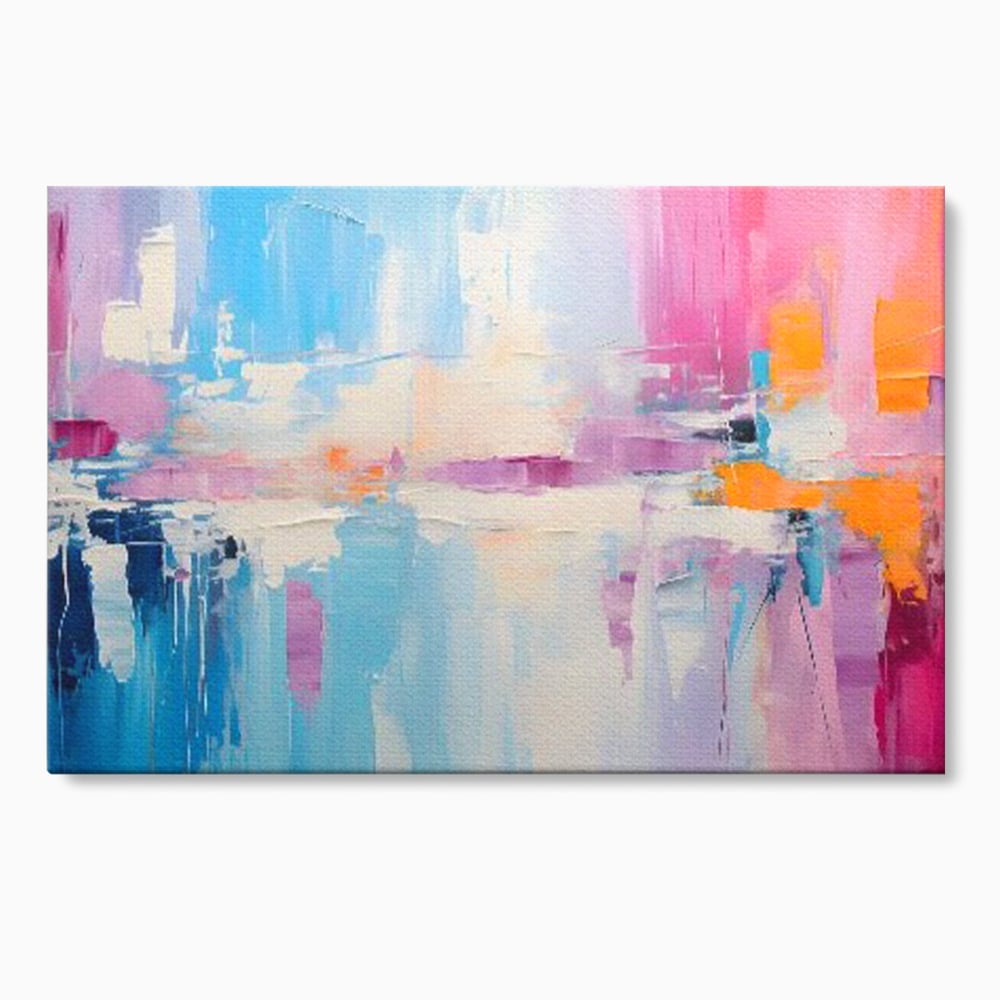 Tablou canvas cu pictura abstracta orizontala in nuante vibrante, fara rama, pe sasiu de lemn